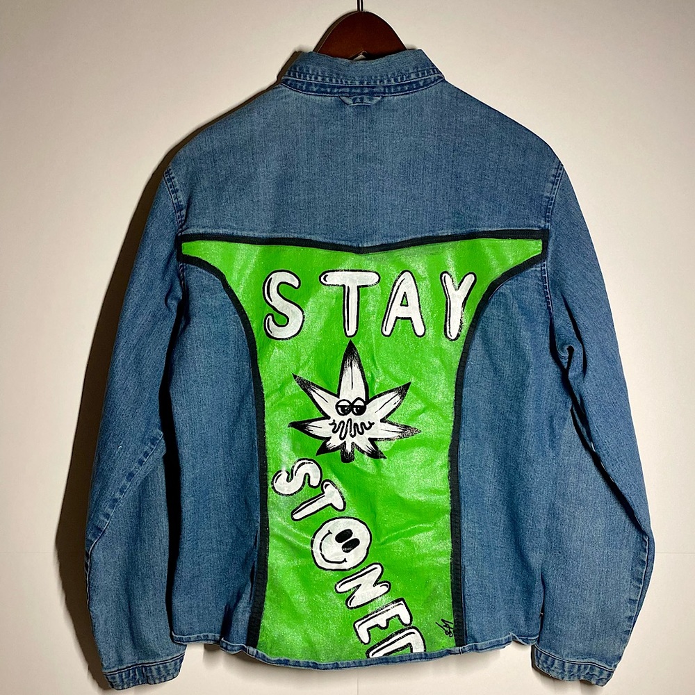 Hand Painted 'Stay Stoned' Denim Jacket | Size L | Unique & One of a Kind